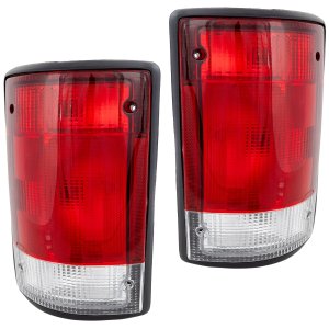 Tail Light Pair/Set for Ford Econoline Van 1995-2003/Excursion 2000-2005, Right (Passenger) and Left (Driver), Lens and Housing with 3 Bulb Sockets Replacement
