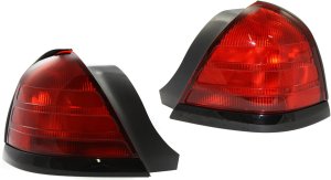 Tail Light for Ford Crown Victoria 1999-2009, Right (Passenger) and Left (Driver) Lens and Housing with 2 Bulbs and Black Molding, Replacement Pair/Set