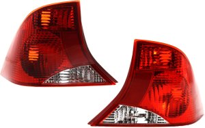 Tail Light Pair/Set for Ford Focus 2000-2004, Includes Right (Passenger) and Left (Driver) Sides, Lens and Housing, 3 Bulb Replacement