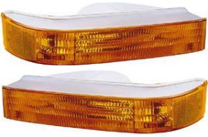 Signal Light Pair/Set for Ford F-Series 1992-1997, Right (Passenger) and Left (Driver), Lens and Housing, Below Headlight, Replacement - Fits F-150, F-250, F-350.