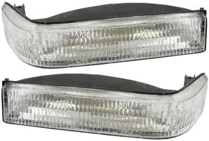 Signal Light Pair/Set for 1997-1998 Jeep Grand Cherokee, Includes Right (Passenger) and Left (Driver) Lights, Lens and Housing, Below Headlight, Replacement