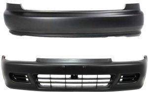Front and Rear Bumper Cover Set for 1992-1995 Honda Civic, Set of 2, Primed (Ready to Paint), Suitable for Hatchback Model - Replacement