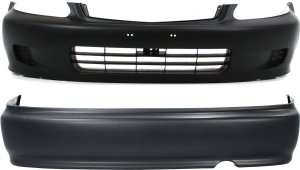 Front and Rear Bumper Cover for Honda Civic 1999-2000, Set of 2, Primed (Ready to Paint), Replacement Set