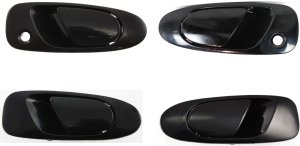 Front and Rear Exterior Door Handle Pair/Set for Honda Civic 1992-1995, Right (Passenger) and Left (Driver), Textured Black, Front with Key Hole, Rear without Key Hole - Replacement