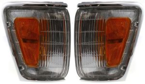 Corner Light Assembly Pair/Set for 1989-1991 Toyota Pickup, Right (Passenger) and Left (Driver) Sides, w/ Chrome Trim, Replacement