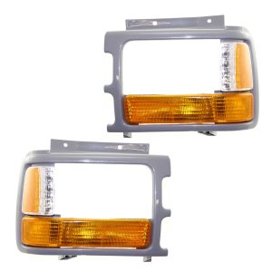 Park Light Pair/Set for 1991-1996 Dodge Dakota with Right (Passenger) and Left (Driver) Lens and Housing, Includes Headlight Door Gray and Composite Headlight Replacement