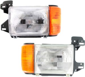 Headlight Assembly Pair/Set for Ford F-Series 1987-1991, Right (Passenger) and Left (Driver), Halogen, with Side Marker Light, without Trim, Replacement Models: for F-150, F-250, F-350
