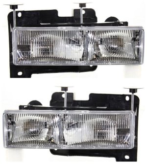 Headlight Assembly Pair/Set for Chevrolet C/K Full Size Pickup 1988-2002 / Suburban 1992-1999, Right (Passenger) and Left (Driver), Halogen Replacement