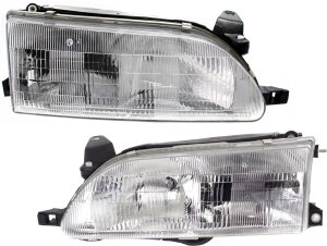 Pair/Set - Headlight Assembly for 1993-1997 Toyota Corolla, Halogen, Right (Passenger) and Left (Driver) Replacement