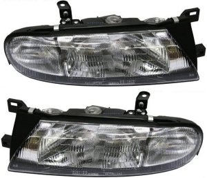 Headlight Assembly Pair/Set for Nissan Altima 1993-1997, Right (Passenger) and Left (Driver), Halogen Replacement