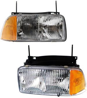 Headlight Assembly Pair/Set for GMC Sonoma 1994-1997, Right (Passenger) and Left (Driver), Halogen Light, Composite Type Replacement