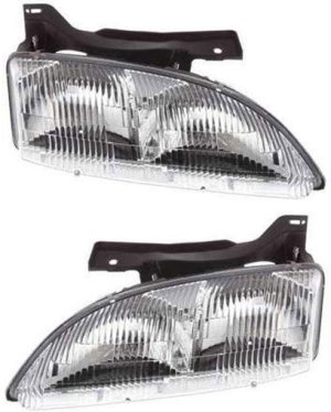Pair/Set - Headlight Assembly for Chevrolet Cavalier 1995-1999, Right (Passenger) and Left (Driver), Halogen, Replacement