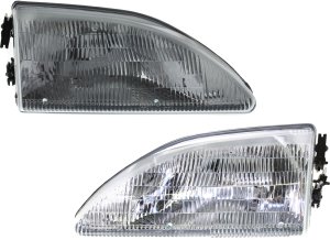 Headlight Assembly Pair/Set for Ford Mustang 1994-1998, Halogen, Right (Passenger) and Left (Driver), Replacement
