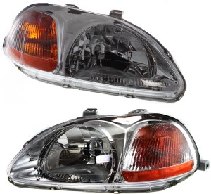 Headlight Pair/Set for 1996-1998 Honda Civic, Right (Passenger) and Left (Driver), Lens and Housing, Halogen Replacement Pair/Set