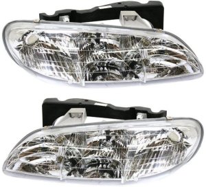 Headlight Assembly Pair/Set for 1996-1998 Pontiac Grand Am, Includes Right (Passenger) and Left (Driver) Halogen Headlight Replacement