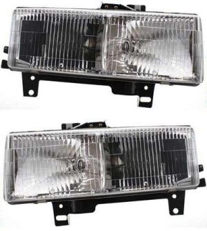 Headlight Assembly Composite Halogen Pair/Set for Chevrolet Express/Savana Van 1996-2002, Right (Passenger) and Left (Driver), Replacement