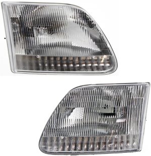 Headlight Assembly Pair/Set for Ford F-Series 1997-2003, Includes Right (Passenger) and Left (Driver) Halogen Lights, Without Bracket, From July 1996, Excludes STX/Heritage/Harley/King Ranch Models, Replacement