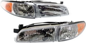 Headlight Assembly for Pontiac Grand Prix 1997-2003, Right (Passenger) and Left (Driver), Halogen, Coupe/Sedan, Replacement Pair/Set