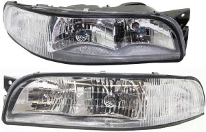 Headlight Assembly Pair/Set for Buick LeSabre 1997-1999, Right (Passenger) and Left (Driver), Halogen, Equipped with Cornering Light, Replacement