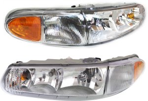 Headlight Assembly for 1997-2005 Century and 1997-2004 Regal, Right (Passenger) and Left (Driver), Halogen, without Corner Light Bulb, Replacement Pair/Set