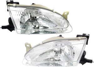 Headlight Assembly Pair/Set for 1998-2000 Toyota Corolla, Includes Right (Passenger) and Left (Driver) Halogen Headlights, Replacement