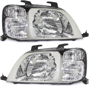 Headlight Pair/Set for Honda CR-V 1997-2001, Includes Right (Passenger) and Left (Driver) Lens and Housing, Halogen, Replacement