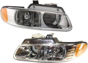 Headlight Assembly Pair/Set for 1996-1999 Dodge Caravan/Town and Country/Plymouth Voyager, Right (Passenger) and Left (Driver), Halogen, with Quad Lights, Replacement