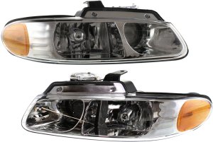 Headlight Assembly Pair/Set for 2000 Dodge Caravan/Town and Country/Voyager, Right (Passenger) and Left (Driver), Halogen, w/ Quad Lights, Replacement