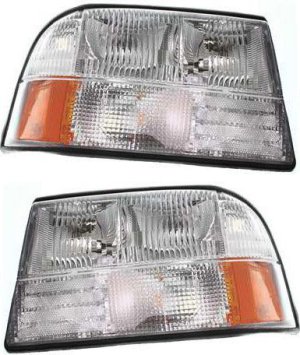 Headlight Assembly Pair/Set for 1998-2004 Sonoma, 1998-2001 Bravada, Right (Passenger) and Left (Driver), Halogen, Without Fog Lights, Replacement