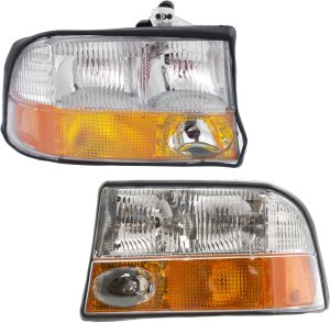 Headlight Assembly Pair/Set for GMC Jimmy/Sonoma 1998-2005, Oldsmobile Bravada 1998-2004, Right (Passenger) and Left (Driver), Halogen, with Fog Lights, Replacement