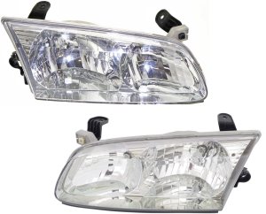 Headlight Assembly Pair/Set for Toyota Camry 2000-2001, Right (Passenger) and Left (Driver), Halogen Replacement