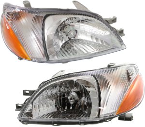 Headlight Assembly for Toyota Echo 2000-2002, Right (Passenger) and Left (Driver), Halogen, Replacement Pair/Set
