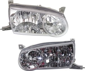 Headlight Assembly Pair/Set for 2001-2002 Toyota Corolla, Right (Passenger) and Left (Driver), Halogen Replacement