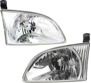 Headlight Assembly Pair/Set for 2001-2003 Toyota Sienna, Includes Right (Passenger) and Left (Driver) Halogen Light, Replacement