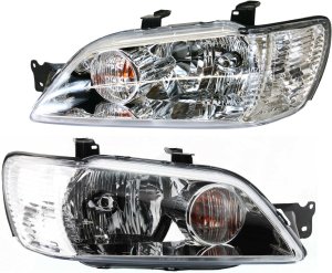 Headlight Assembly for 2002-2003 Mitsubishi Lancer, Right (Passenger) and Left (Driver), Halogen, Replacement Pair/Set
