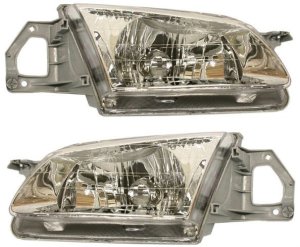 Headlight Assembly Pair/Set for 1999-2000 Mazda Protege, Includes Right (Passenger) and Left (Driver) Side, Halogen Replacement