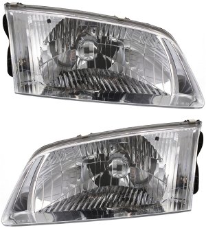 Headlight Assembly Pair/Set for Mazda 626 2000-2002, Right (Passenger) and Left (Driver), Halogen, Without Bracket, Replacement