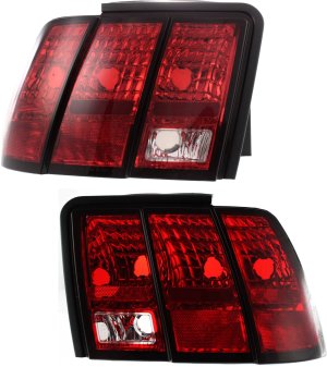 Tail Light Lens and Housing Pair/Set for 1999-2004 Ford Mustang, Right (Passenger) and Left (Driver) Replacement