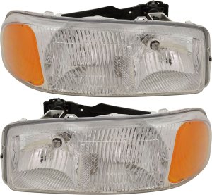 Headlight Assembly Pair/Set for GMC Sierra 1999-2007, Right (Passenger) and Left (Driver), Halogen Replacement