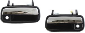 Front Exterior Door Handle Pair/Set for 1989-1995 Toyota Pickup/1990-1995 4Runner, Right (Passenger) and Left (Driver) Sides, Plastic, Chrome Lever with Black Bezel, w/Keyhole, Replacement