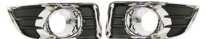 Front Fog Light Molding Pair/Set for Chevrolet Malibu 2006-2008 LT/LTZ (6th Gen) Models, Right (Passenger) and Left (Driver), Black with Chrome Trim, Plastic Replacement