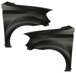 Front Fender Replacement Pair/Set for 2009-2011 Chevrolet Aveo Sedan, Right (Passenger) and Left (Driver), Primed (Ready to Paint), without Signal Light Hole