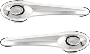 Front Exterior Door Handle Pair/Set for 2001-2010 Chrysler PT Cruiser, Right (Passenger) and Left (Driver), All Chrome, Plastic, Without Keyhole, Replacement