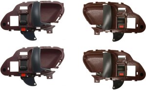 Front and Rear Door Handle Pair/Set for 1995-2000 Chevrolet C/K Full Size Pickup, Right (Passenger) and Left (Driver), Inside, Red Housing, Textured Black Lever Replacement