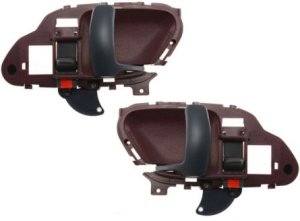 Front Door Handle Pair/Set for Chevrolet C/K Full Size Pickup 1995-2002, Suburban 1995-1999, Right (Passenger) and Left (Driver), Inside, Red Housing-Textured Black Lever (=Rear) Replacement