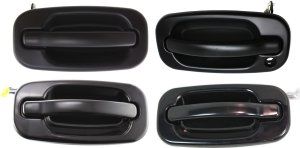 Front and Rear Exterior Door Handle Replacement Pair/Set for 2000-2006 Chevrolet Suburban, 2001-2007 Silverado, Right (Passenger) and Left (Driver), Smooth Black