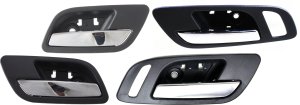 Interior Door Handle Pair/Set for 2007-2014 Sierra/Silverado, Pair/Set of 4, Front and Rear, Right (Passenger) and Left (Driver), Black Bezel, Chrome Lever Replacement