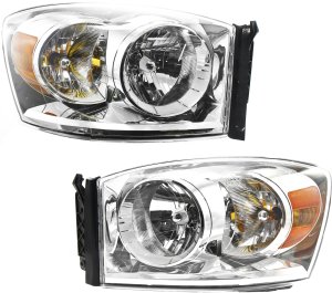Headlight Assembly Pair/Set for Dodge Full Size Pickup 2007-2009, Halogen, Right (Passenger) and Left (Driver), Replacement