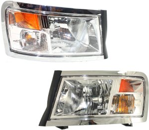 Headlight Assembly Pair/Set for Dodge Dakota 2008-2011, Right (Passenger) and Left (Driver), Halogen, Chrome Interior, Replacement