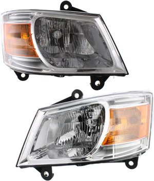 Headlight Assembly for Dodge Grand Caravan 2008-2010, Right (Passenger) and Left (Driver), Halogen Replacement Pair/Set